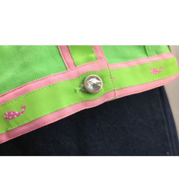 QUACKER FACTORY Women's M-L Lime Green Jean Jacket Rhinestones Pink Accents - Picture 6 of 10